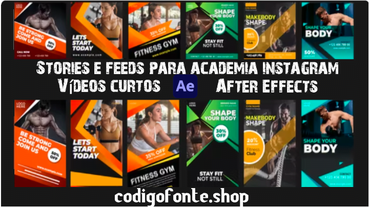 6 Modelos Stories e Feeds de Musculação em After Effects